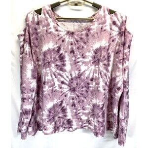 Studio 1886 Women's 2X 22W-24W Top Cold Shoulder Long Sleeves Tie-Dye Pink/White